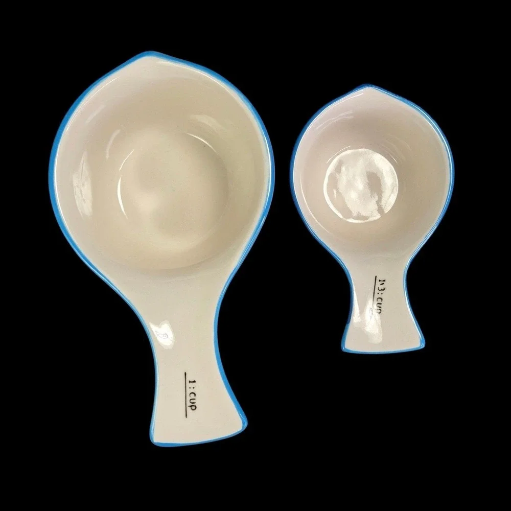 Sparrow and Wren Ceramic Measuring Cups Set 4 Blue Floral Leaf Kitchen Cooking